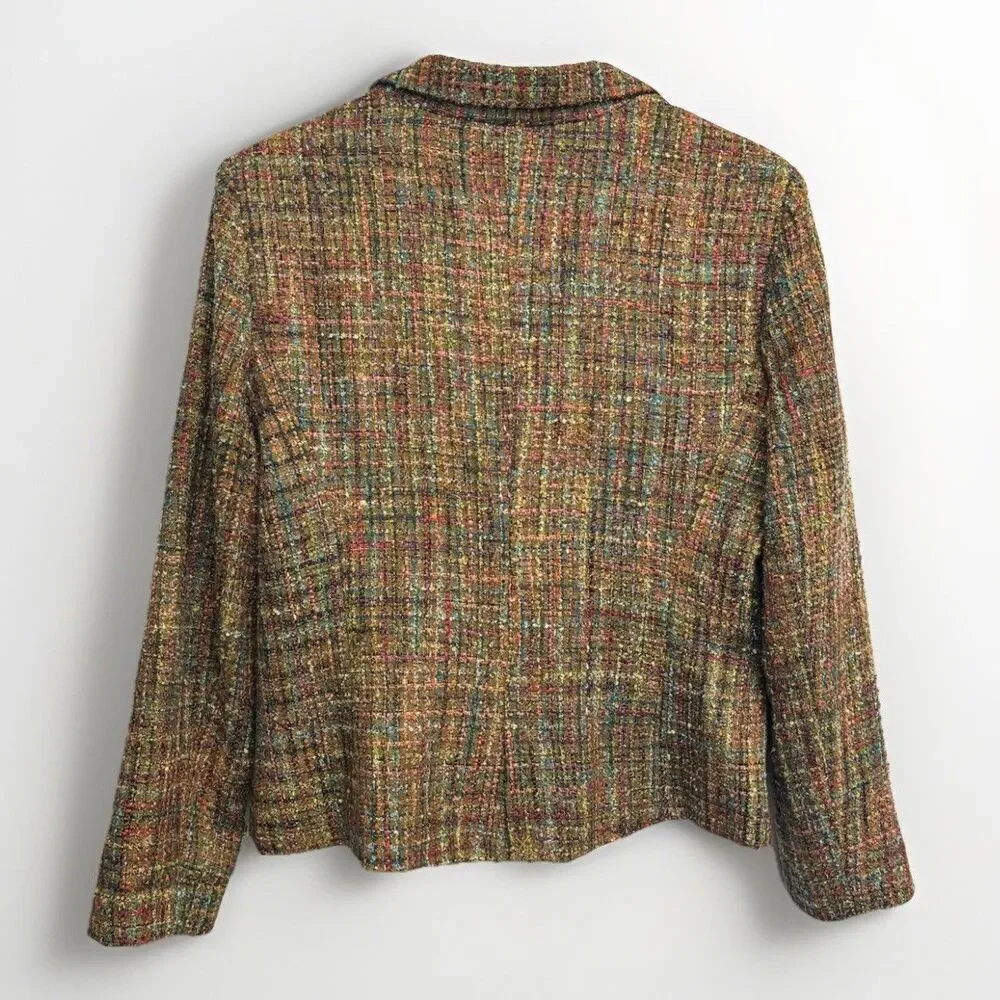 Preswick & Moore Tweed Blazer Sz 12P Green Brown Jacket Vintage Career Preppy